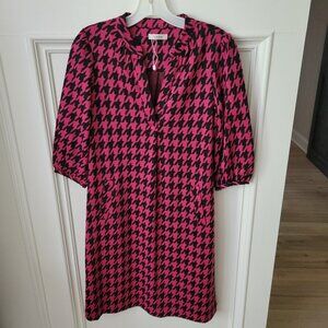 Tyler Boe Women’s Dress Size SM Houndstooth Pink Black  ¾ Sleeve Shift Tunic